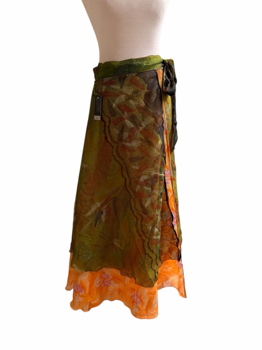 Kaniza Boho Wrap Skirt swim cover up Olive Green & Burnt Orange